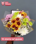 Mixed Coloured Chrysanthemums /Gypso thumbnail view 9 - BuyFlowers