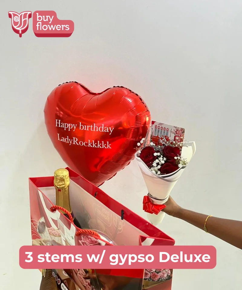 Red Roses w/ Gypso Deluxe Combo - Fresh flower delivery | Buy online at BuyFlowers