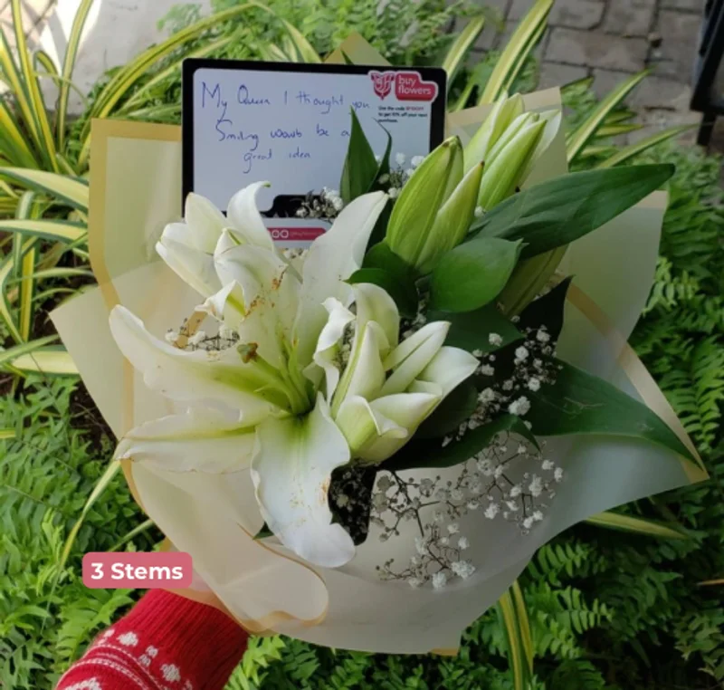 White Lilies/Gypso/Greenery - Fresh flower delivery | Buy online at BuyFlowers