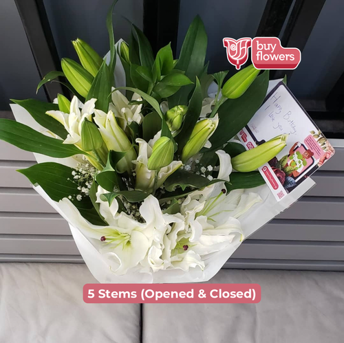 White Lilies/Gypso/Greenery thumbnail view 3 - BuyFlowers Nigeria