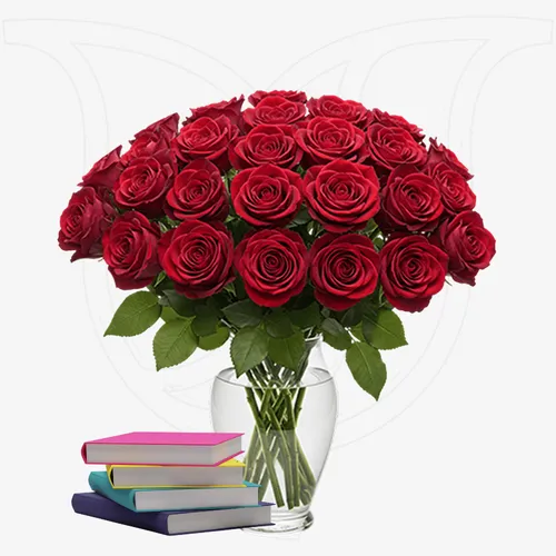 Red Roses & Book Voucher Combo